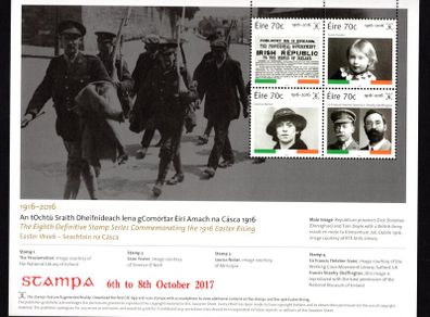 2017 Ireland Stampa Members Souvenir on 1916 Centenary sheet on Easter Week Commemorative Stamps Miniature Sheet Overprinted for Stampa Mint Never Hinged (MNH)