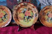 3 Piece Antique Hose St. Pottery 8.5 Inch Diameter Orchard Gold Starter / Salad / Breakfast Plate Made in England