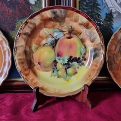 3 Piece Antique Hose St. Pottery 8.5 Inch Diameter Orchard Gold Starter / Salad / Breakfast Plate Made in England
