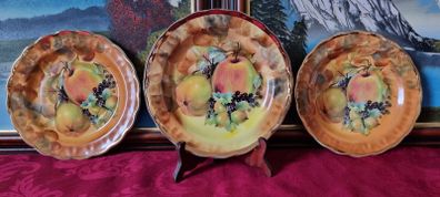 3 Piece Antique Hose St. Pottery 8.5 Inch Diameter Orchard Gold Starter / Salad / Breakfast Plate Made in England