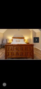Bedroom furniture - bed frame, chest of drawers and 2 x locker