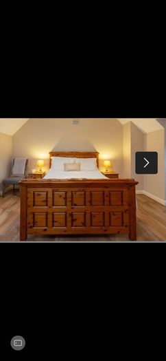 Bedroom furniture - bed frame, chest of drawers and 2 x locker