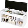_Shoe bench with seat cushion, 3 compartments chest, bench for shoe storage with seat, 2 steps, hall furniture, white maximum load capacity 150 kg Image 4