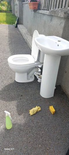 Toilet, hand basin/pedestal and shower door