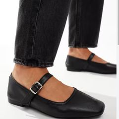 Black leather ballerina flat shoes size 38