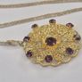 Vintage 1930s Art Deco Czech Purple Glass Pendant Necklace Goldtone Filigree Image 4
