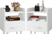 Bedside Table Set of 2, Nightstand, Side Table, Wooden Sofa End Table with Fabric Drawer, Open Shelf, Solid Wood Legs, 39x29x63 cm, for Bedroom, Living Room, White