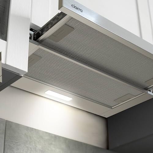Telescopic Cooker Hood 60cm 370m/h Built-in Extractor Hood 600mm with LED Light 2 Speeds Integrated Kitchen Extractor Fan