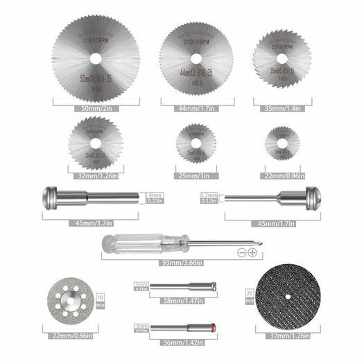 Diamond Cutting Discs for Dremel Rotary Tool 36pcs, HSS Circular Saw Blades 6pcs,Resin Cutting Discs 20pcs,545 Diamond Cutting Wheel 10pcs with 2 Screwdrivers