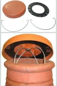 Terracotta Disused chimney pot lid x2
