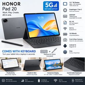 Brand New HONOR PAD 20 5G - 6GB/128GB - SIM Card Version - 12.1" - 3K Ultra HD Display - Sealed