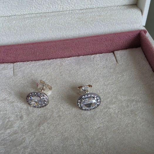 Pandora Silver and white crystal earrings very good condition