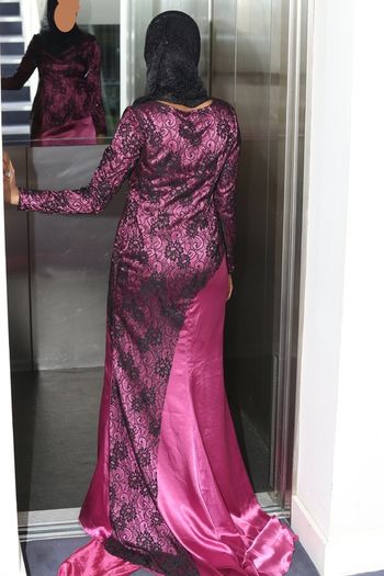 long sleeve Black and Purple lace dress Gown