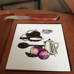 Vintage Coated Teak Cheese Serving Tray