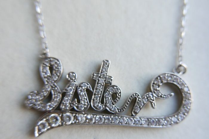 Vintage Sterling Silver 925  Sister,  Necklace with White Sapphire length 16" - 8,9g