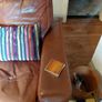 Two seater brown leather sofa and one chair Image 3
