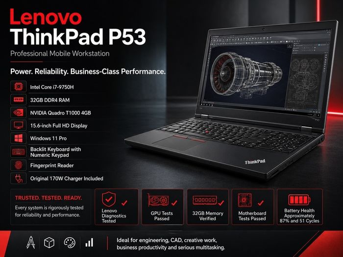 Lenovo ThinkPad P53 Mobile Workstation | i7 9750H | 32GB RAM | Quadro T1000 4GB