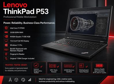 Lenovo ThinkPad P53 Mobile Workstation | i7 9750H | 32GB RAM | Quadro T1000 4GB