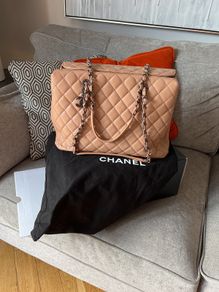 CHANEl Large City Shopping Tote Quilted Caviar Leather Beige