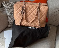 CHANEl Large City Shopping Tote Quilted Caviar Leather Beige