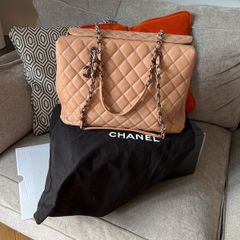 CHANEl Large City Shopping Tote Quilted Caviar Leather Beige