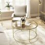 _Coffee table, side table round, glass table with metal frame, tempered glass, bedside table, sofa table, for balcony, golden Image 3