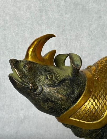 Vintage Chinese Rhinoceros (42cm/7kg) - Bronze With Gilt Accents, Stamped