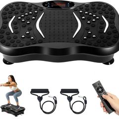 Vibration Plate Exercise Machine, Vibration Fitness Trainer with Bluetooth Speaker, 5 Program Modes, 2 Resistance Bands, Home Exercise Equipment for Fitness Body Toning