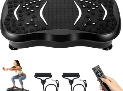Vibration Plate Exercise Machine, Vibration Fitness Trainer with Bluetooth Speaker, 5 Program Modes, 2 Resistance Bands, Home Exercise Equipment for Fitness Body Toning
