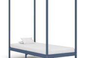 Canopy Bed Frame Grey Solid Pine Wood 90x200 cm