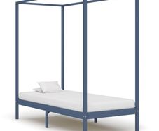Canopy Bed Frame Grey Solid Pine Wood 90x200 cm