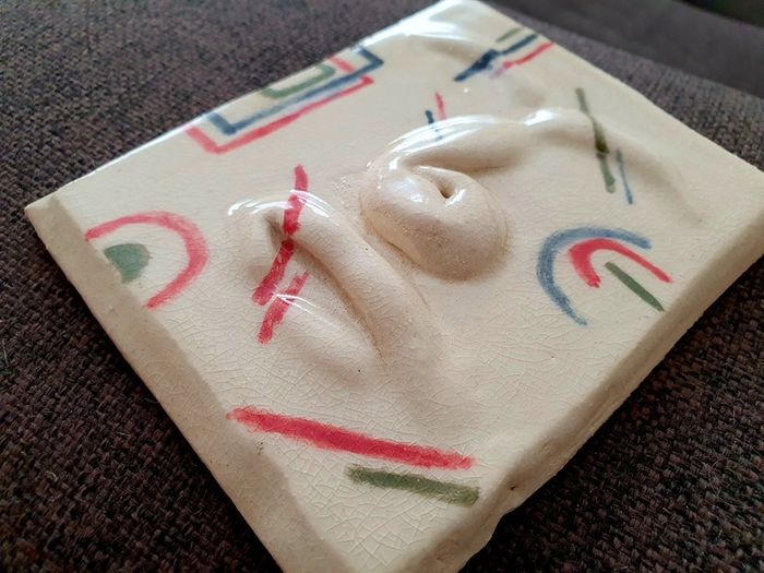 Handmade Ceramic Face Tile - One-of-a-Kind Art Piece
