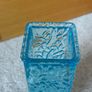 Vintage Turquoise Blue Glass Bark Textured Vase Image 2