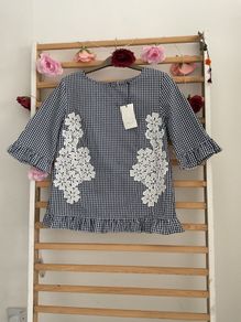 top Bnwt gingham navy & white short sleeved button back top Lenny .B size 1 (8-10)