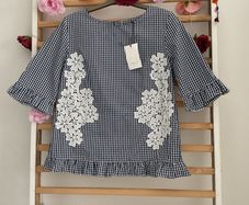 top Bnwt gingham navy & white short sleeved button back top Lenny .B size 1 (8-10)