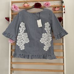 top Bnwt gingham navy & white short sleeved button back top Lenny .B size 1 (8-10)