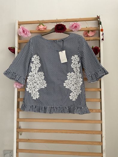 top Bnwt gingham navy & white short sleeved button back top Lenny .B size 1 (8-10)