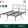 Double Bed Frame with Headboard - 4ft6 (135 x 190 cm) - 14'' Height - Metal Bed Base with Steel Slat Support - Storage Space Underneath - Modern Design - Easy Assembly - Black Image 2