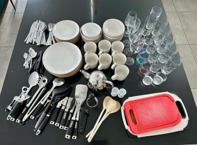 Kitchenware including matching Wensley delph, utensils, glasses and cutlery