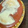Vintage Shell Cameo Brooch Gold Tone Frame Victorian Style Lady Portrait Pin Image 3