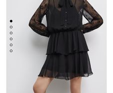 ZARA black mini lace dress with ruffles, XS, new