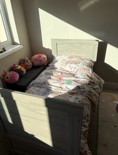 Obaby Nika Cot Bed in Grey Wash/White & Reylon Mattress