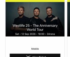 3 Westlife Standing Tickets Sat 12th Sept