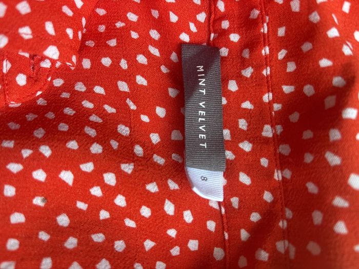 Free Post today ONLY- Mint Velvet Orange Polka Dot Shirt Dress with belt - Size 8