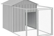 Dog House with Run Light Grey 117x201x123 cm Galvanised Steel