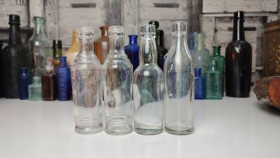 280 - Set of 4 Vintage Small Size Vodka Whiskey Gin Clear Glass Decorative Collectible Display Bottle