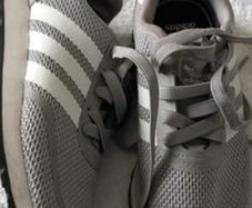 Boys grey Mesh Adidas trainers shoes runners lace ups. Size 13 Uk. In perfect condition. No wear to soles. Three stripes.