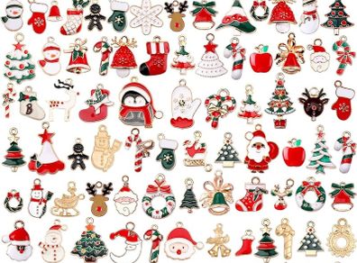 FREE SHIPPING 110Pcs Christmas Gold Enamel Charms DIY Jewelry Making Charms Pendants for Bracelet Necklace Earring Craft Supplies