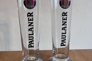 Two Paulaner pint glasses