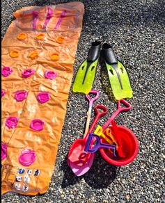 Beach bucket, spades, lilo